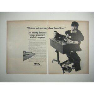Vintage 1967 Dorr Oliver Company Ad Print Featuring Child At School Desk